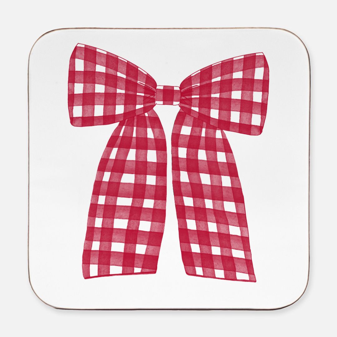 Black & Red Gingham Coaster Hardboard Back (Square) 4PK