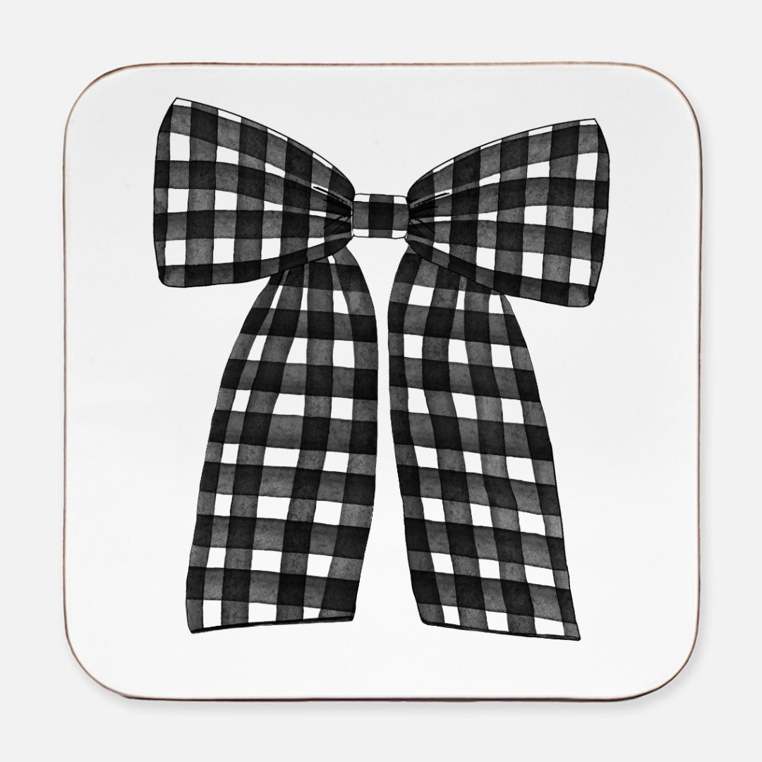 Black & Red Gingham Coaster Hardboard Back (Square) 4PK