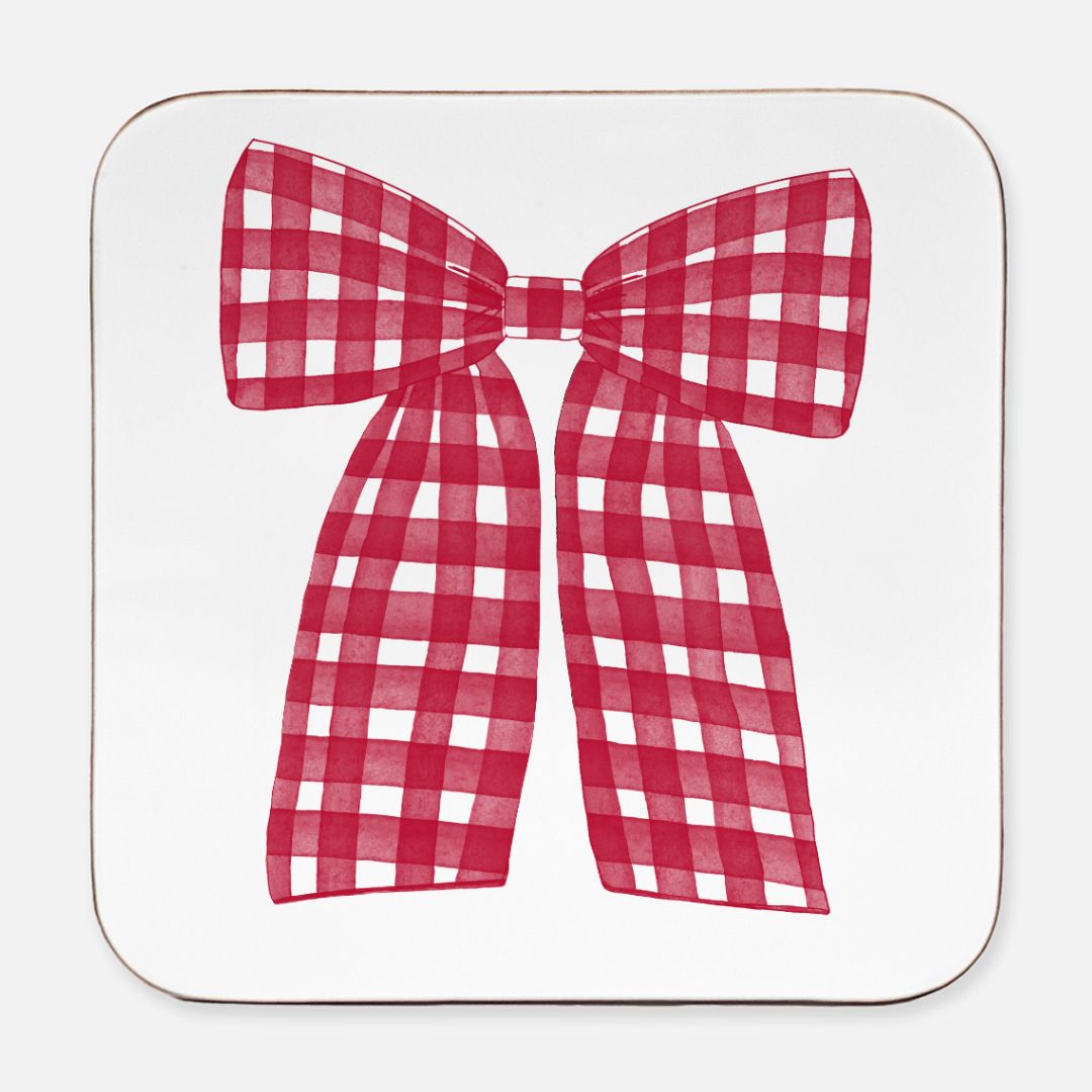 Black & Red Gingham Coaster Hardboard Back (Square) 4PK